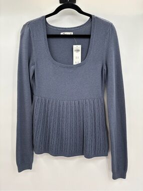 Hollister Babydoll Y2K Sweater Top Bella Swan Blue/Gray Medium NWT *FLAW*